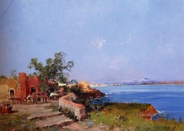 Paisajes Painting - Almuerzo en una terraza con vistas a la bahía de Nápoles impresionismo Eugene Galien Laloue Paisaje